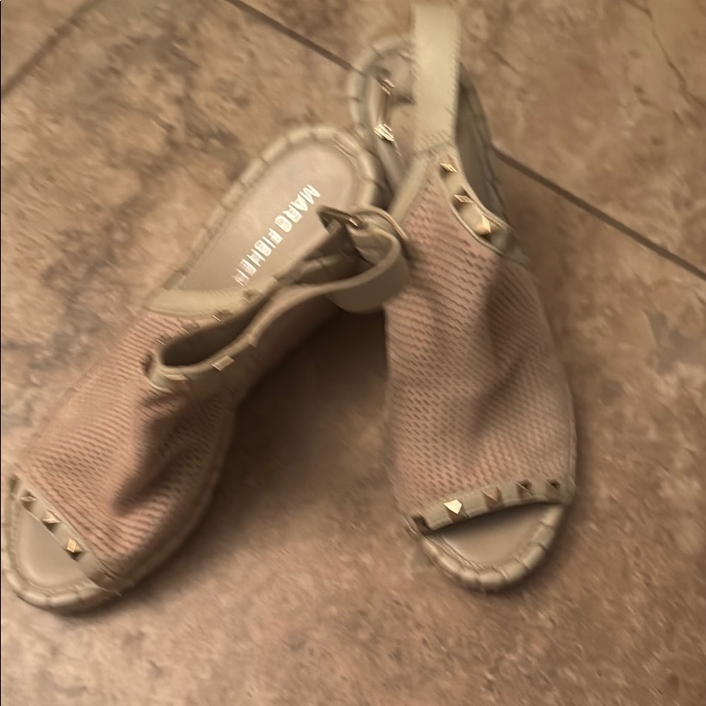 Marc Fisher Tan Woven Sandals with Peep-Toe Design